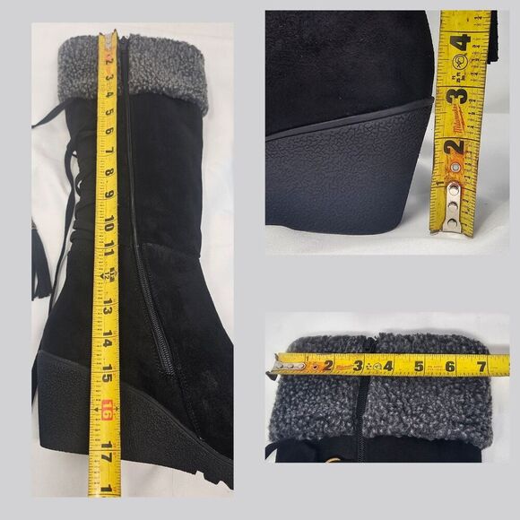 I Love Billy BettyBoo Black Faux Suede Knee High Winter Zip Tye Boots Sz 41 - Picture 16 of 16